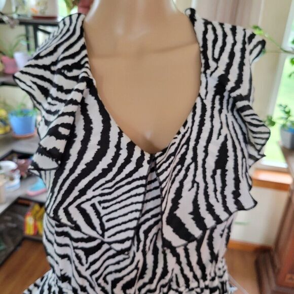 Wrapper Junior Sz 9 Dress Y2K Zebra print sleeveless V-front back tie lined EUC - Picture 8 of 14